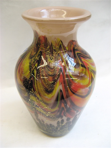 Appraisal: CASED GLASS VASE having gold flecks over various orange yellow