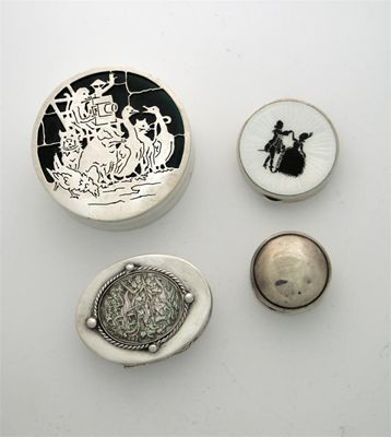 Appraisal: Four various small pill boxes a small circular continental example