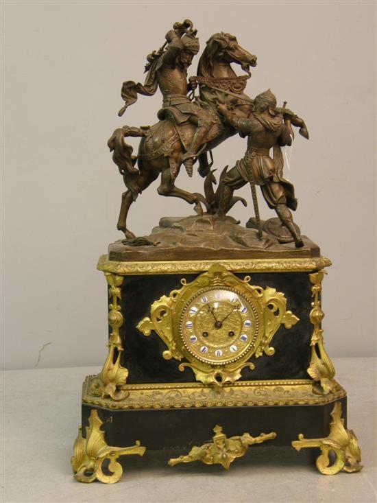 Appraisal: th Century gilt metal and spelter mantel clock the finial