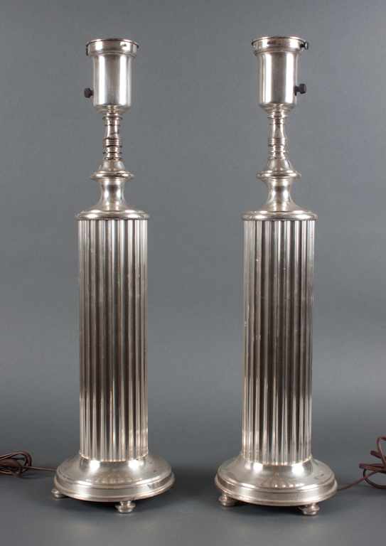 Appraisal: Pair of classical style silver-plated columnar lamps th century in