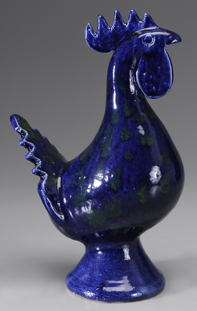 Appraisal: Edwin Meaders Rooster White County Georgia born blue glaze with