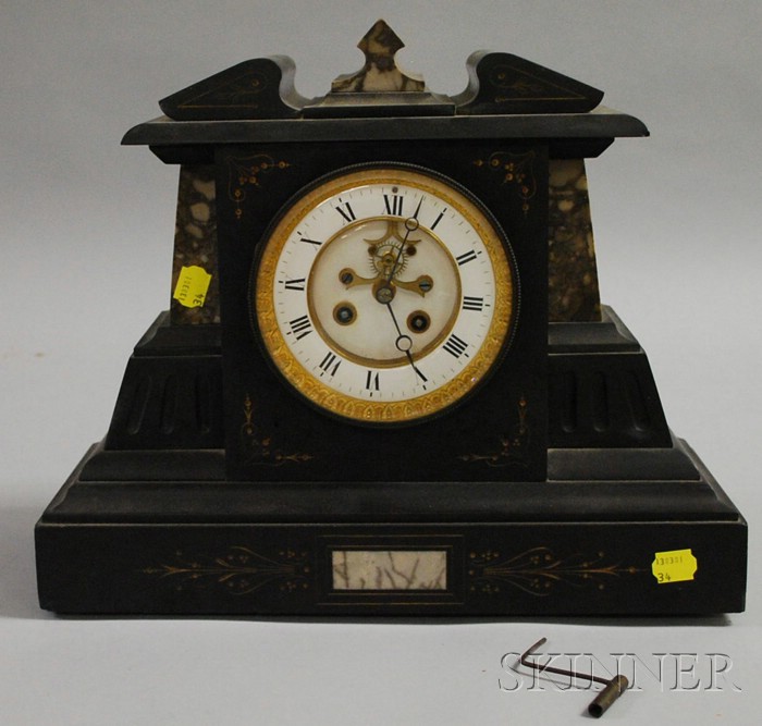 Appraisal: French Marble Mantel Clock with gilt incised decoration variegated marble