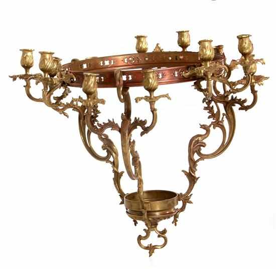 Appraisal: French Empire style bronze twelve-light chandelier late th century single