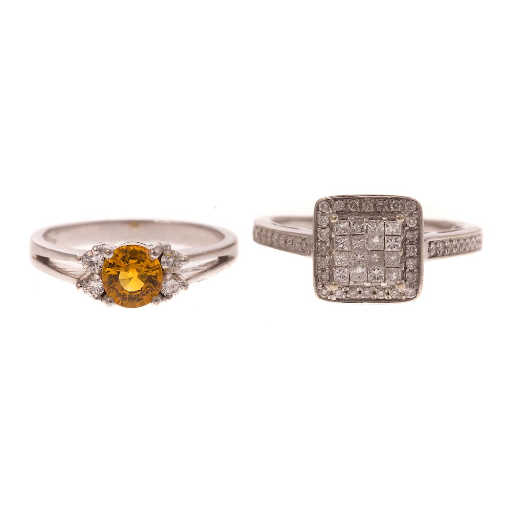 Appraisal: A Yellow Sapphire Diamond Ring and Diamond Ring K white