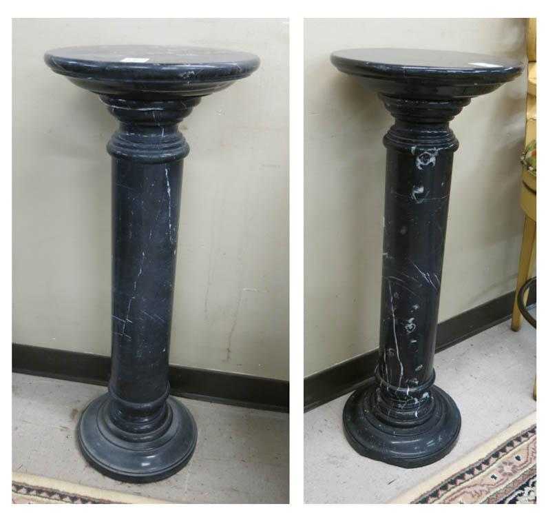 Appraisal: TWO GRIGIO MARBLE PEDESTALS both dark gray white veining round