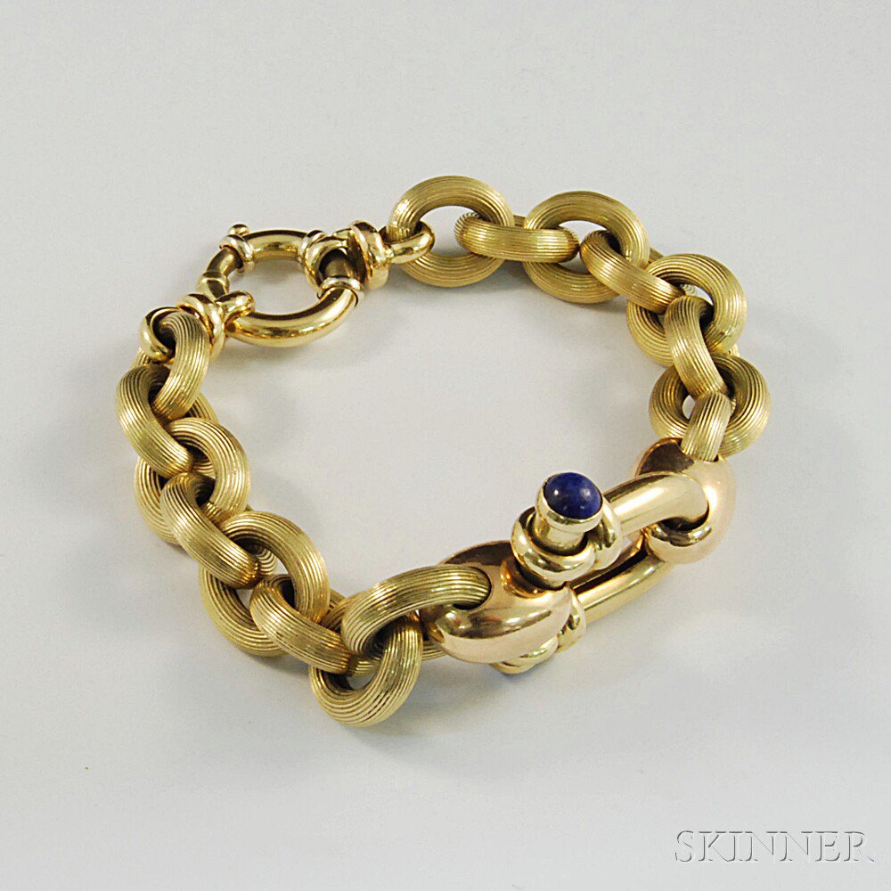 Appraisal: Bicolor kt Gold and Lapis Bracelet formed of ribbed yellow