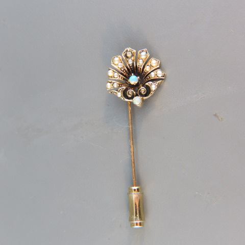 Appraisal: k Gold Opal Stickpin fiery gem surrounded by seed pearls