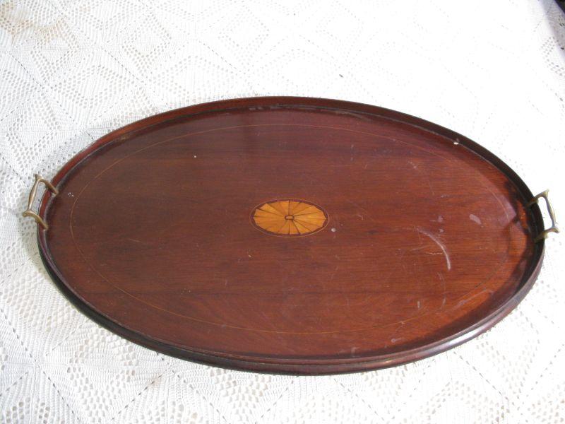 Appraisal: Inlaid Mahogany Serving Tray early th c with brass handles