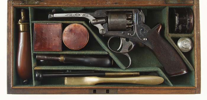 Appraisal: SCARCE CASED ENGRAVED MID-SIZE TRANTER PERCUSSION REVOLVER Cal About SN