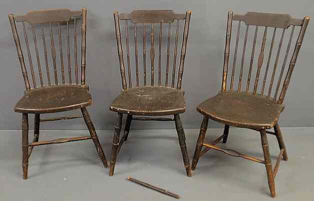 Appraisal: Set of three bamboo turned Windsor side chairs c h