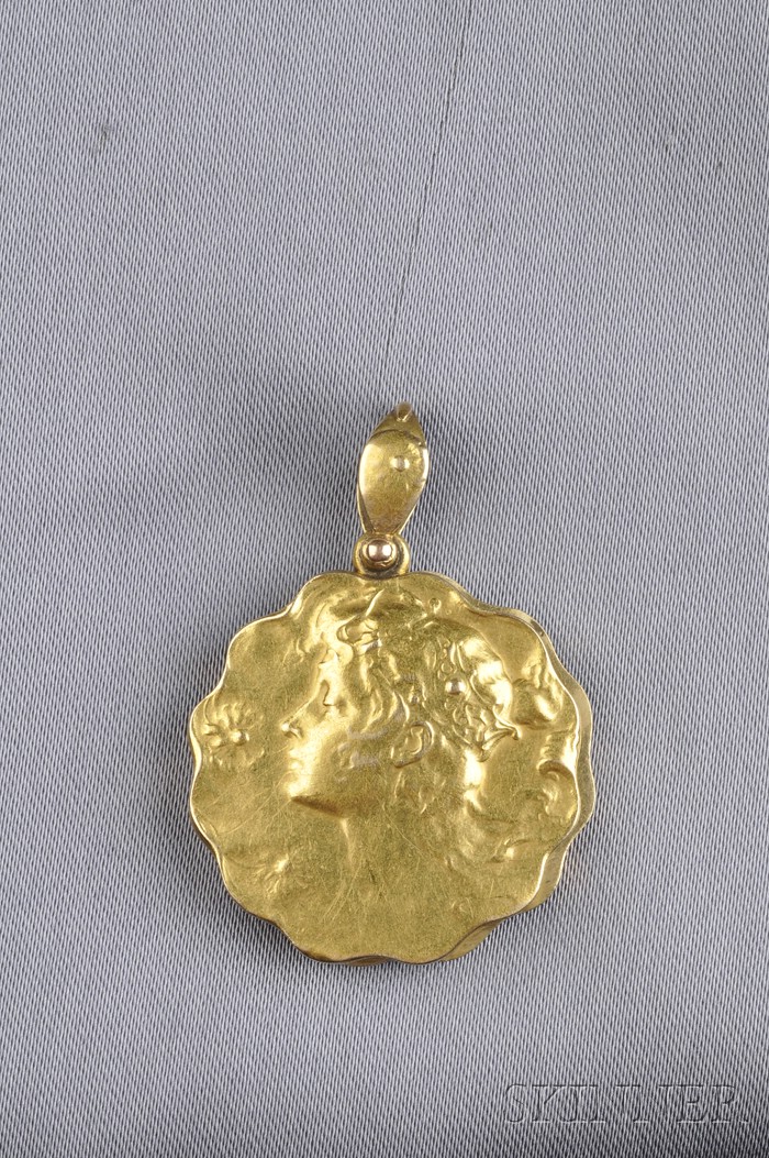 Appraisal: Art Nouveau kt Gold Locket depicting a lady with flowing