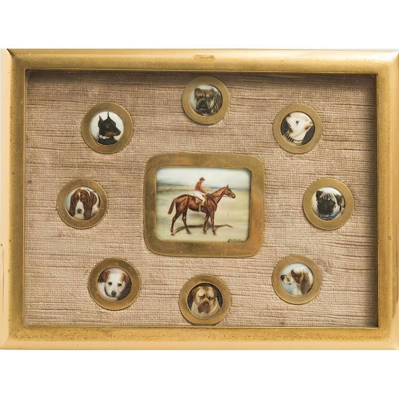 Appraisal: John William Bailey Miniature Enamels Framed assemblage of eight canine