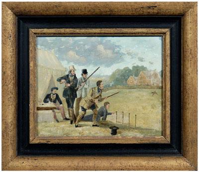 Appraisal: British School painting pigeon hunting scene unsigned oil on artist