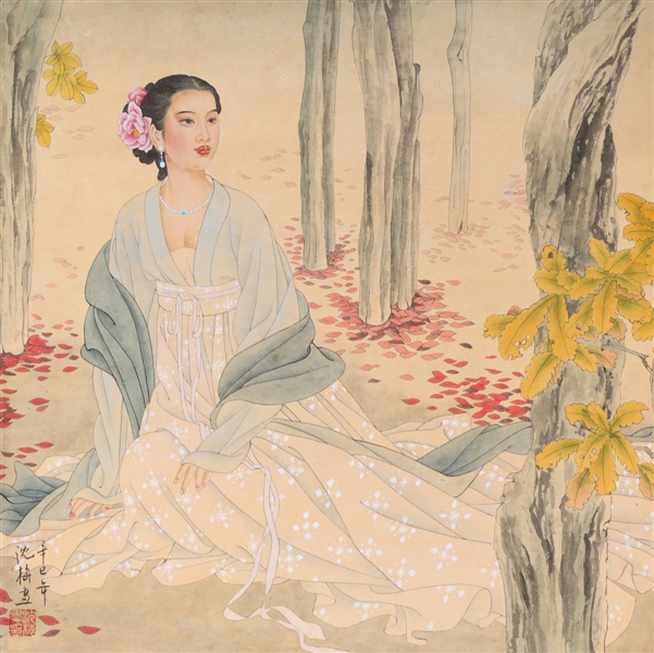 Appraisal: Chinese ink and color on paper painting of a beauty