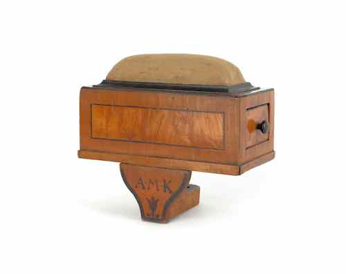 Appraisal: Pennsylvania satinwood pincushion with drawer early th c initialed A