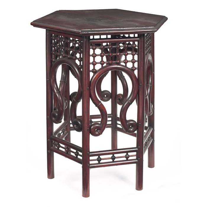 Appraisal: Arts and Crafts period tabouret in a mahogany finish hexagonal