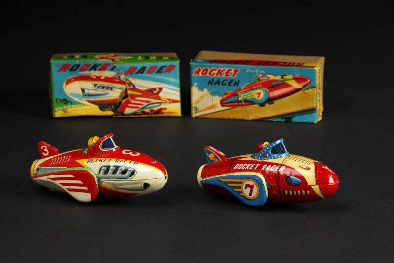 Appraisal: Lot of Tin Rocket Race Friction Toys Description Japanese Made