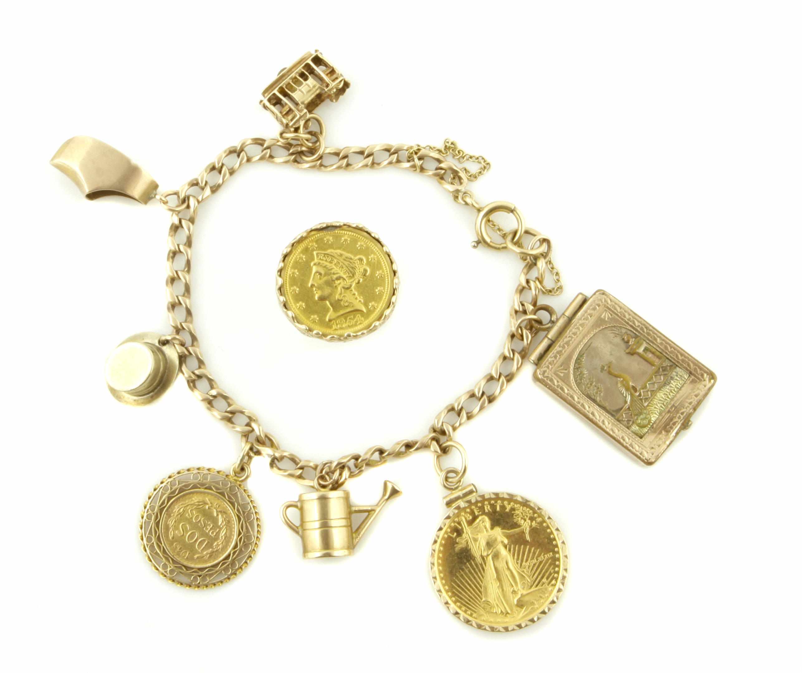 Appraisal: A gold and metal charm bracelet together with a gold