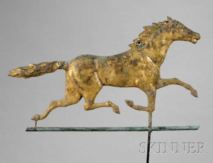 Appraisal: Gilt Molded Copper Running Horse Weather Vane with stand approx