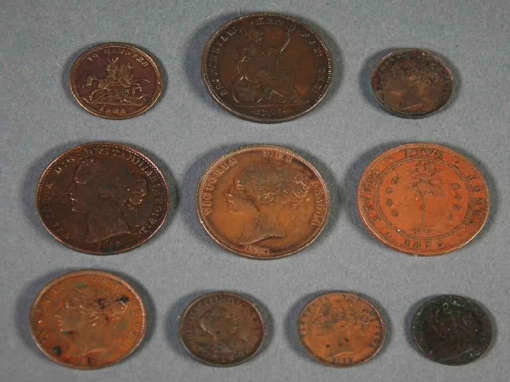 Appraisal: NINE PIECES OF VICTORIAN COPPER COINAGE includes TWO YOUNG HEAD