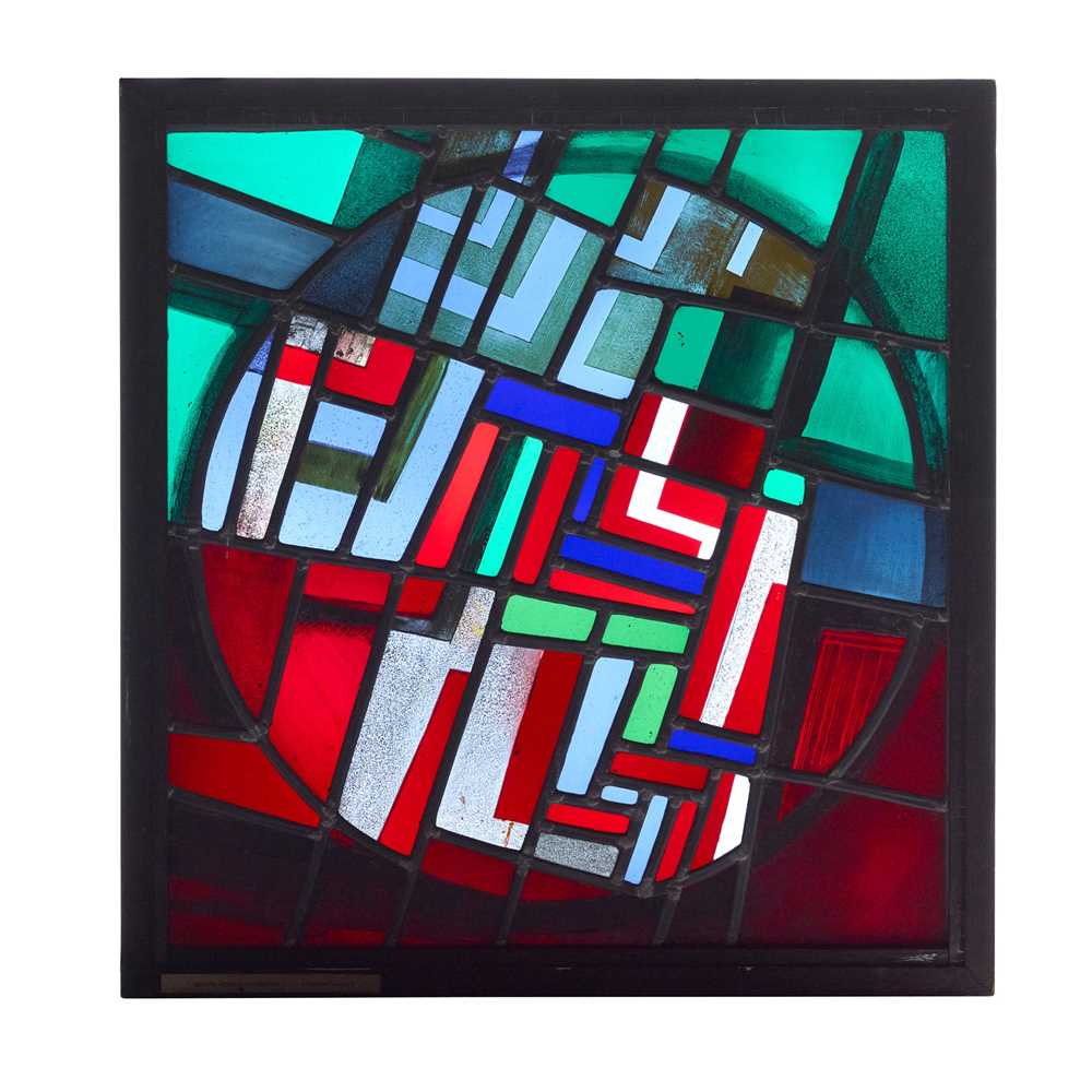 Appraisal: ALFREDO AVELLA - BROKEN CIRCLE GREEN-RED stained leaded and painted