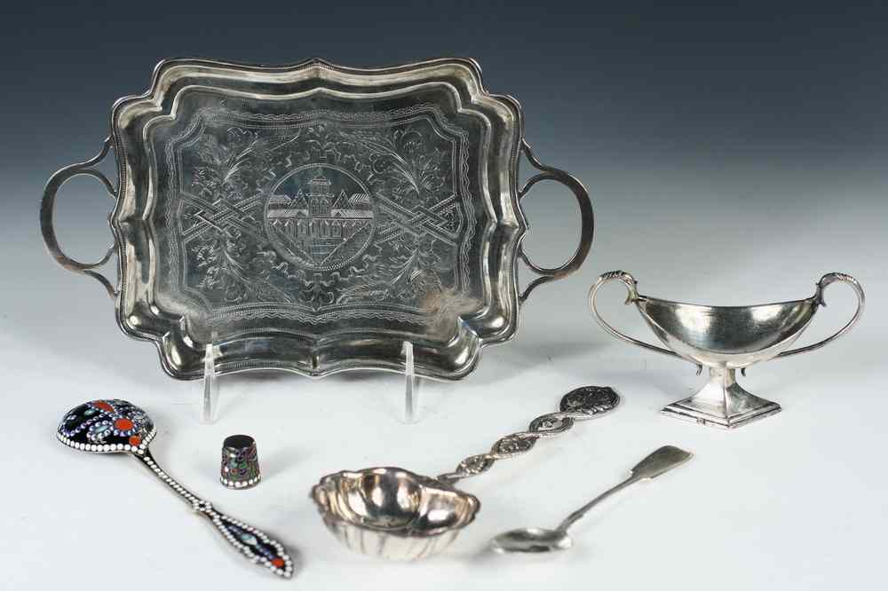 Appraisal: PCS RUSSIAN SILVER - Including Small two-handled tray engraved with