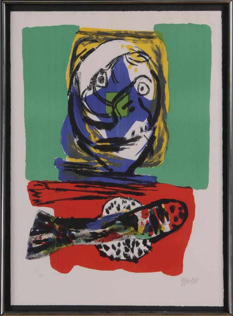 Appraisal: KAREL APPEL DUTCH - HOMME ET POISSON Lithograph signed dated