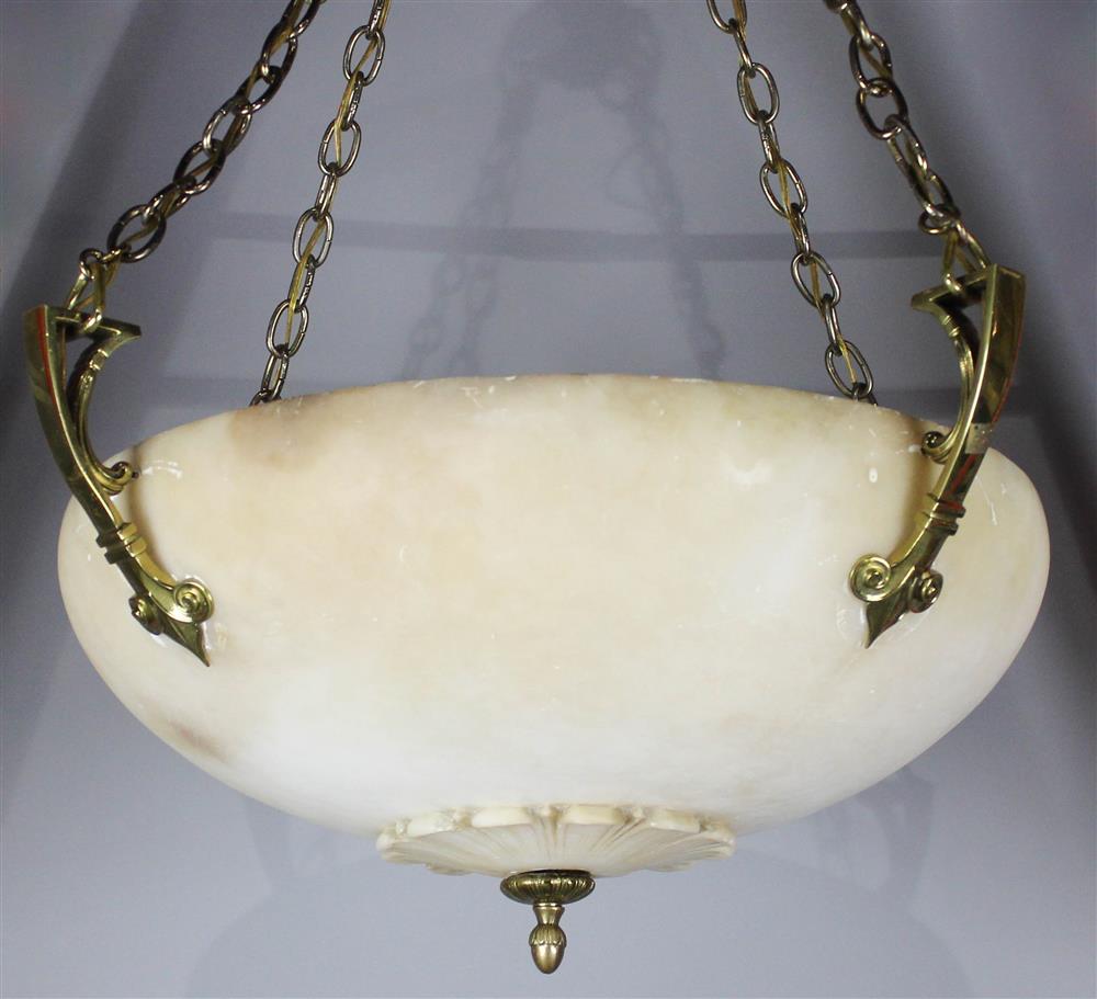 Appraisal: NEOCLASSICAL STYLE DOMED SHAPED ALABASTER AND GILT BRONZE CHANDELIER dia