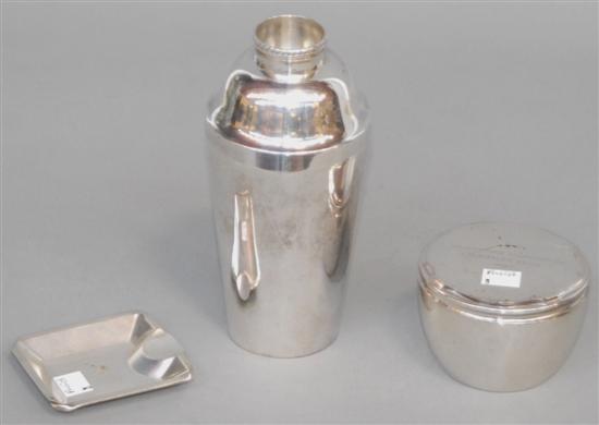 Appraisal: THREE PIECES TIFFANY CO STERLING SILVER Small cocktail shaker H