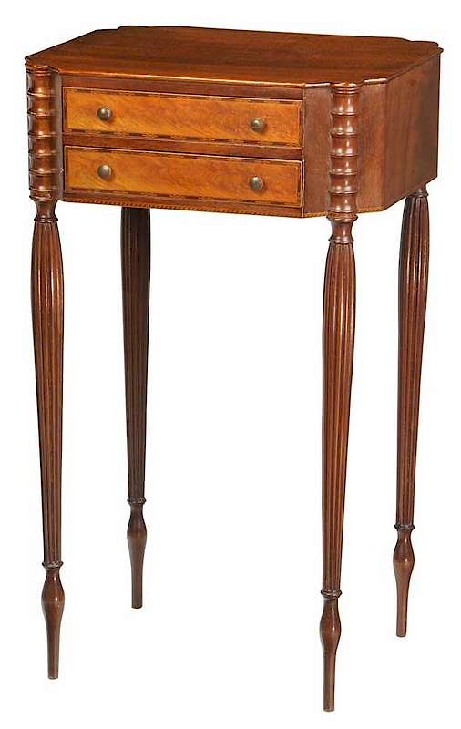 Appraisal: Boston Federal Style Inlaid Mahogany Work Table late th early