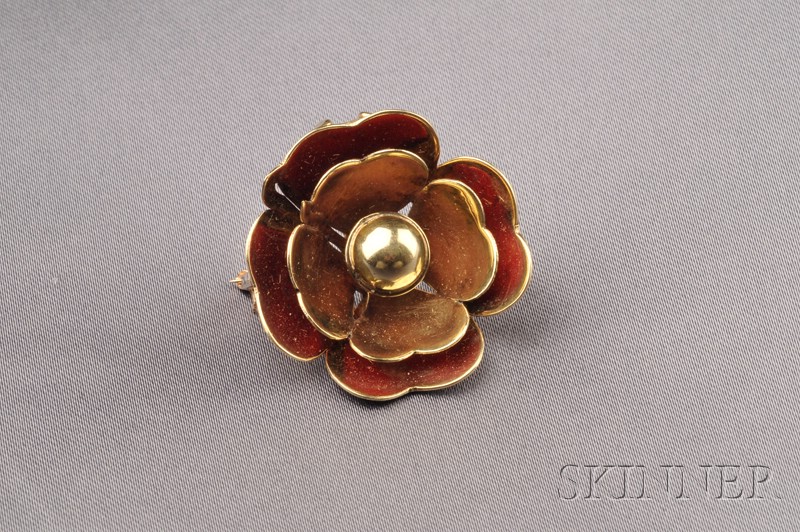 Appraisal: kt Gold and Reflected Enamel Flower Pendant Brooch Cartier c