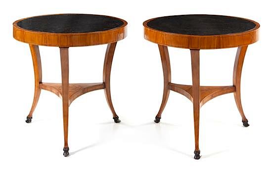 Appraisal: A Pair of Italian Neoclassical Parcel Ebonized Fruitwood Tables Height