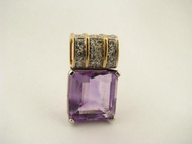 Appraisal: Lady's k Yellow Gold Amethyst Diamond Pendant Amethyst is approximately