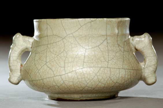 Appraisal: MING GUAN-TYPE CENSER Rare Chinese Ming Dynasty guan-type crackle-glaze censer