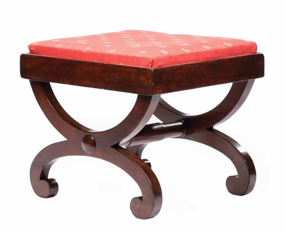 Appraisal: Boston Classical Mahogany Footstool early th c inset cushion curule