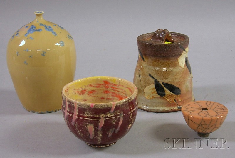 Appraisal: Four Asian Pottery and Studio Items a crystalline glaze vase