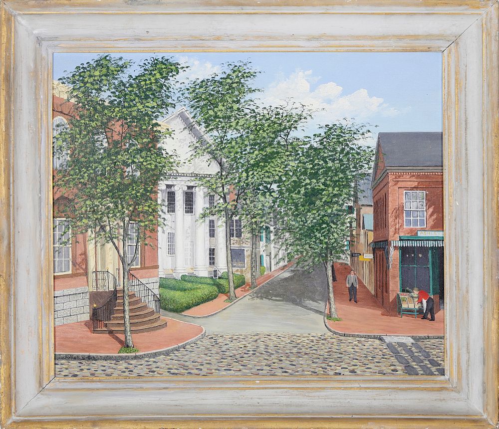 Appraisal: Julian Yates Oil on Canvas Center and Main Street -