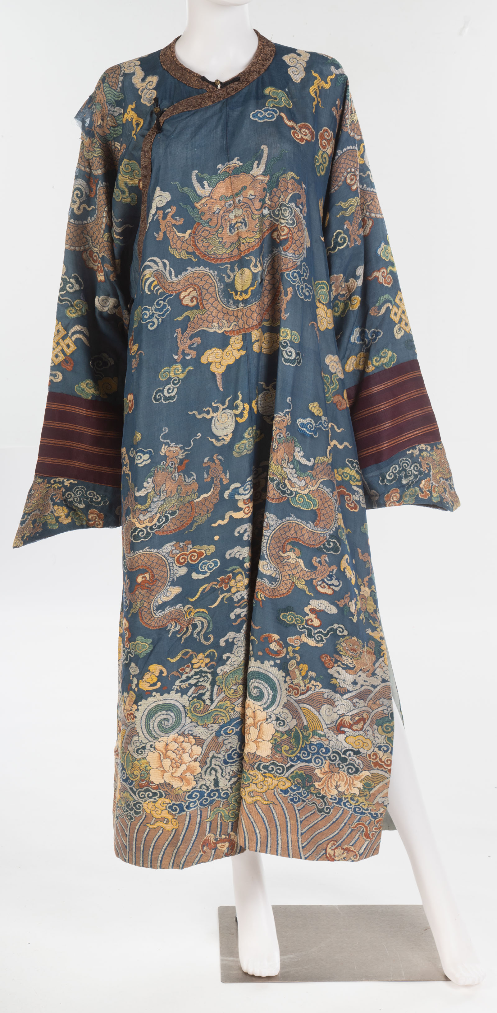 Appraisal: CHINESE EMBROIDERED LINEN SUMMER ROBE circa - dragon in the