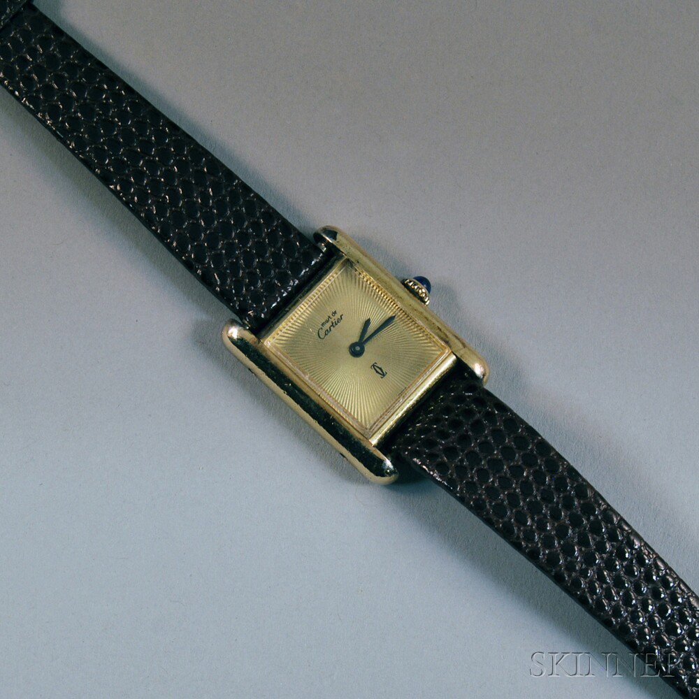 Appraisal: Lady's Gold-plated Sterling Silver Must de Cartier Wristwatch with Swiss