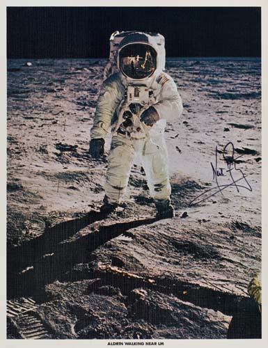 Appraisal: Neil Armstrong Signed lithograph of Buzz Aldrin on Moon Image