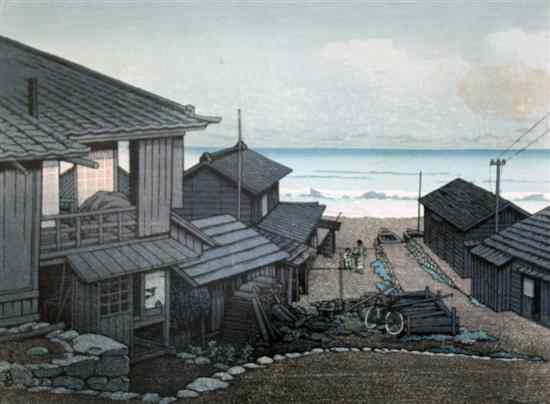 Appraisal: Hasui Kawase - woodblock Cloudy day at Mizuki c x