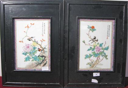 Appraisal: Pair of Chinese famille rose plaquesHardwood framed enameled to show