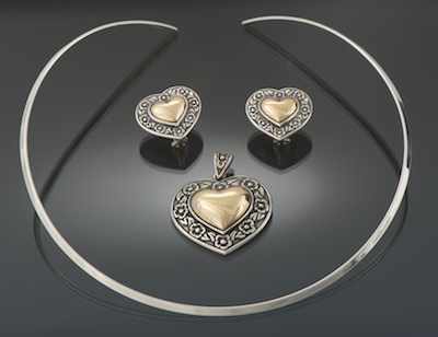 Appraisal: A John Atencio Sterling Silver and k Gold Earrings and