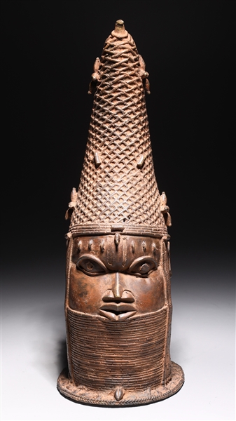 Appraisal: Large early th century Benin bronze head with intricate designs