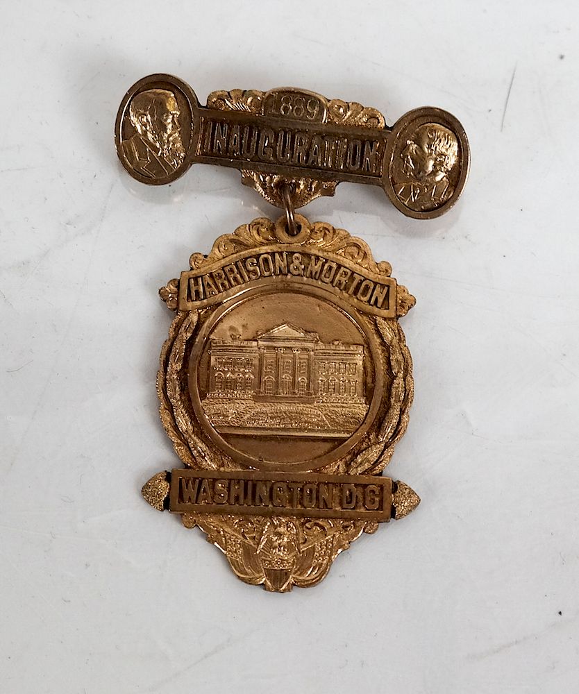 Appraisal: Harrison and Morton Inauguration Dated impressive jugate inaugural badge rare