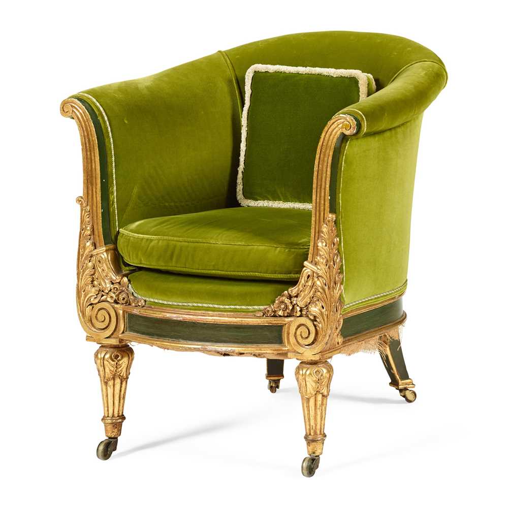 Appraisal: GEORGE IV PAINTED AND PARCEL-GILT TUB ARMCHAIR EARLY TH CENTURY