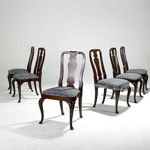 Appraisal: KINDEL Set of six Queen Anne style dining chairs with