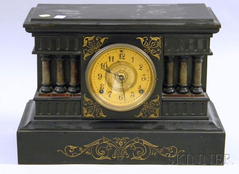 Appraisal: Black-painted Iron Mantel Clock by Ansonia Brooklyn New York the