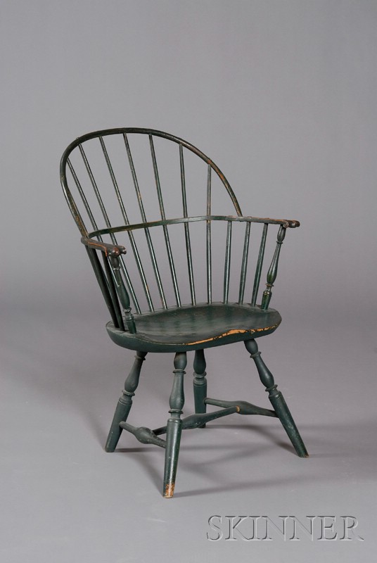 Appraisal: Green-painted Sack-back Windsor Armchair New England late th century with