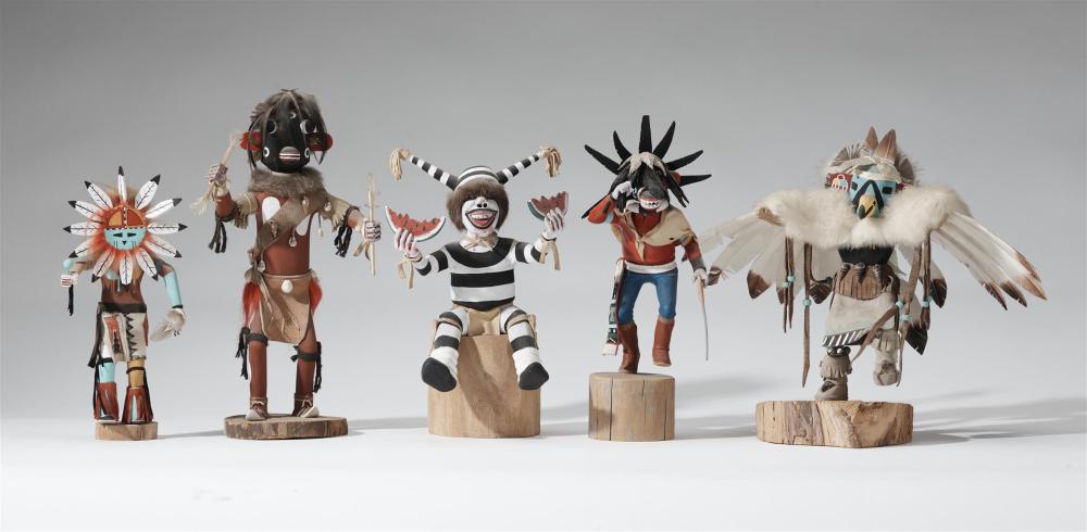 Appraisal: A group of Southwest kachina figures Five works A Sun